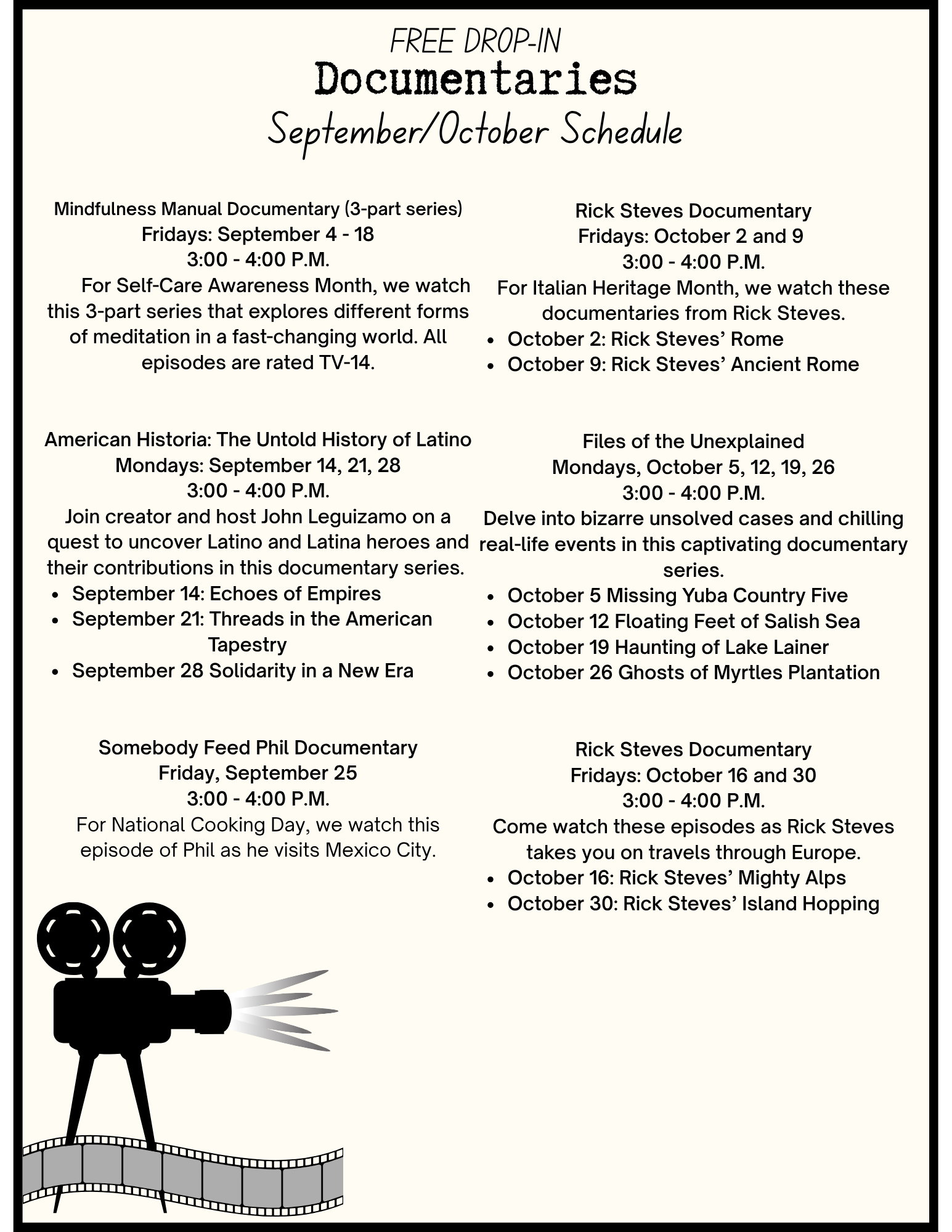 September October 2026 Documentaries